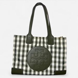 Tory Burch Olive Gingham Medium Ella Tote